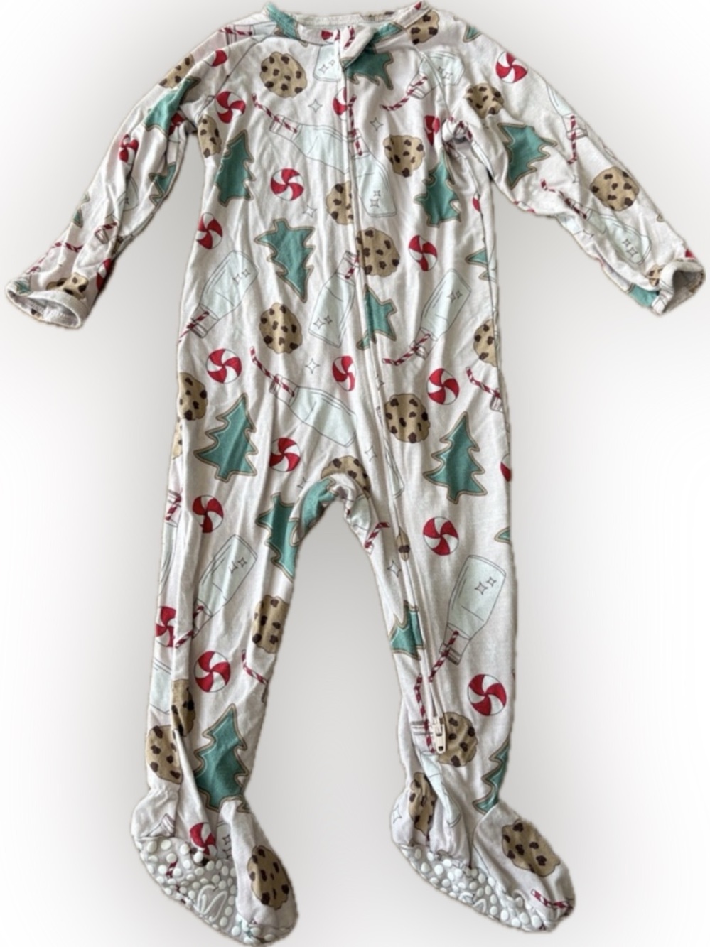 Sweet Bamboo Kids Holiday Print Footed One-Piece Pajamas - Pink with Green & Red